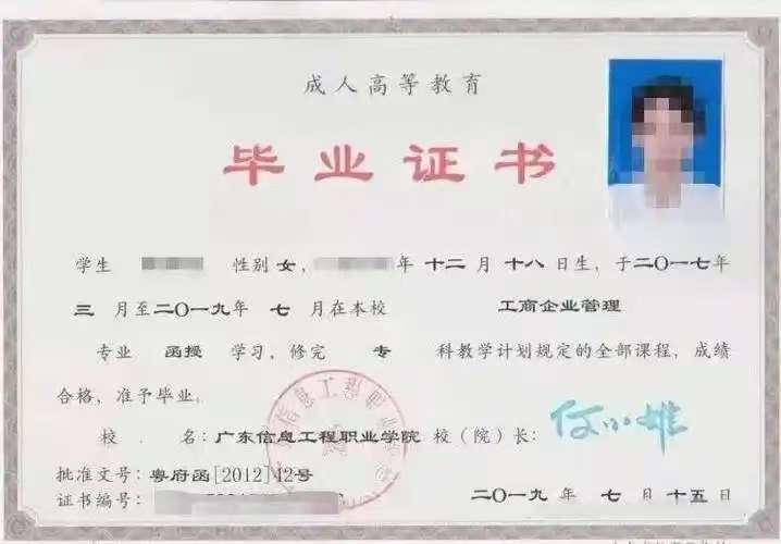 成人高等教育毕业证样本